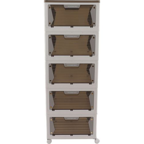 Paniers de rangement empilables pliants à fonction magnétique, boîte de rangement avec roulettes pour maison, 5 étages M (1/5)