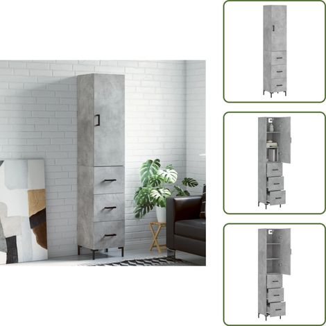 Highboard Betongrau 34,5x34x180 cm Holzwerkstoff - Sideboard - Hochschrank - Wohnraumgestaltung - Aufbewahrungslösung - Betongefarben (1/5)