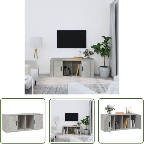 Meuble TV, Étagère TV, Meuble de Salon, Gris béton 100x35x40 cm Bois d'ingénierie OIB5154E (1/5)