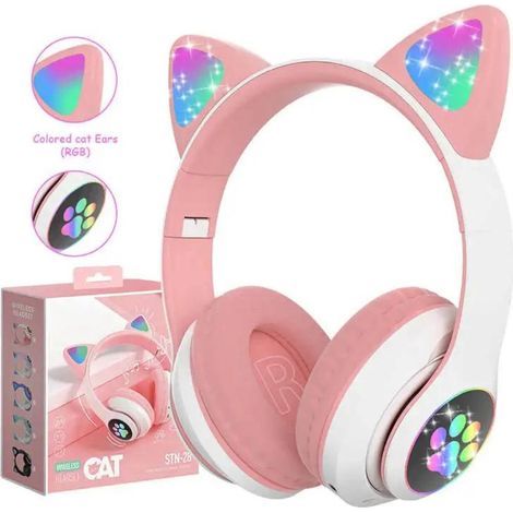 Kinder Hoofdtelefoon-Draadloze Koptelefoon-Enfants Casque-Sur L'Oreille-Bluetooth-Microfoon-Katten Oortjes-Led Verlichting-Roze (1/5)