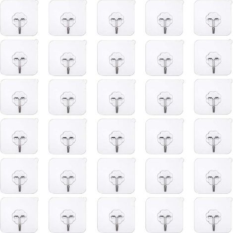 50 pièces crochets adhésifs sans perçage Crochet sans perçage auto-adhésif, crochet mural transparent, crochet adhésif transparent crochet de porte patère étanche idéal pour cuisine salle de bain mur (1/5)