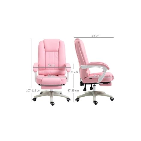 Chaise de bureau rose en similicuir avec repose-pieds, dossier inclinable, roulettes et hauteur réglable pour bureau et télétravail (1/5)