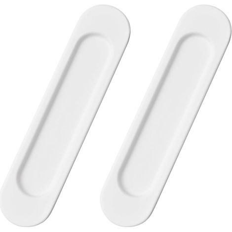 Lot de 2 poignées de porte coulissante ovales auto-adhésives en alliage d'aluminium blanc chaud sans perforation pour porte de grange coulissante, fenêtres, armoires / 15 cm (1/5)