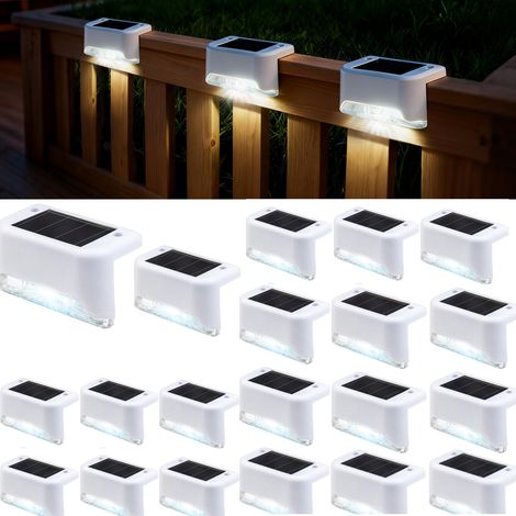 Lot de 20 lampes solaires extérieures LED étanches IP65 pour escalier marche clôture cour terrasse lumière blanche corps couleur blanc (1/5)