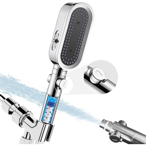 Pommeau de douche économiseur d'eau avec tuyau de 2 m, pommeau de douche avec filtre, douche à pression avec 3 types de jet et, chromé (1/5)