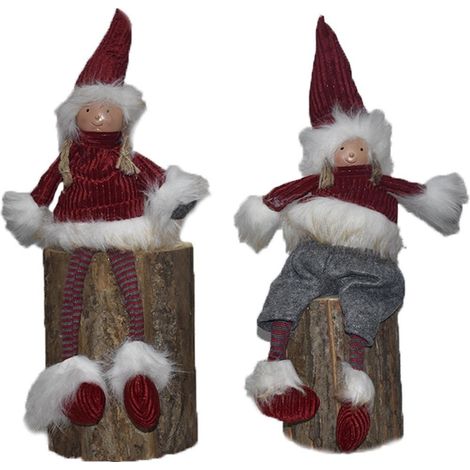 Gnomo elfo bambola babbo natale rosso decorazioni albero addobbi natalizi abito in velluto h48cm set2 idea regalo vetrine casa (1/5)