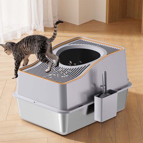 Bac à litière pour Chat en Acier Inoxydable avec Couvercle, Grand bac à litière pour Chat, bac à litière fermé en Acier Inoxydable, étanche, Facile à Nettoyer, n'absorbe Pas Les odeurs - blanc - 60x40 (1/5)
