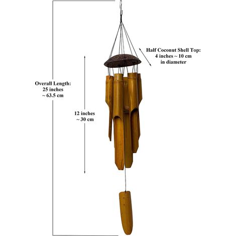 Carillon de Vent en Bambou et Noix de Coco – Décoration de Jardin et Porte – Artisanat en Bois Naturel (1/5)