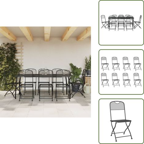 9-tlg. Garten-Essgruppe Anthrazit Streckgitter - Gartenmöbel Set - Gartentisch - Gartenstühle - Metall Gartenmöbel - Anthrazit Gartenmöbel
