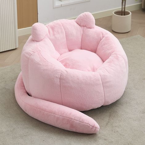 Canapé en forme de chat à longue queue, pouf adulte, sans montage. Convient à différents espaces comme le salon, la chambre, etc. Détendez-vous et profitez de la vie, rose. (1/5)