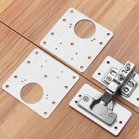 Plaque Reparation Charniere Porte d'armoire,4 Pièces plaque de réparation de charnière de porte de placard de cuisine avec trou, supports de fixation plats en acier inoxydable avec vis (1/5)