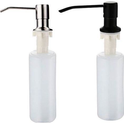Distributeur de Savon Encastrable, 300ML Distributeur de Détergent pour Évier avec Bouteille, Distributeur Savon en Acier Inoxydable Adaptée pour Salle de Bain et de Cuisine, Argent (1/5)
