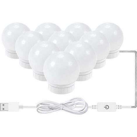 Kit d'éclairage miroir avec 14 ampoules pour coiffeuse, miroir LED Hollywood à intensité variable, éclairage de coiffeuse USB avec interrupteur