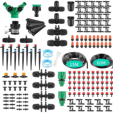 Système d'irrigation Jardin, Kit Arrosage Goutte à Goutte avec 60M +15M Tuyau, Kit d'irrigation Goutte à Goutte Automatique pour Jardin Pelouse Serre Plantes Potager (1/5)