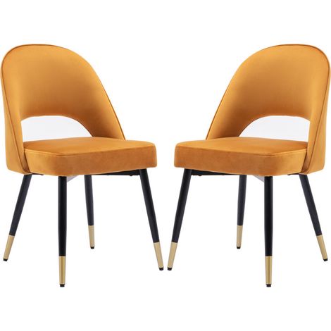 Wahson Lot de 2 Chaises en Velours, Chaises de Salle a Manger Pied Métal, Chaises Moderne Pour Cuisine, Jaune