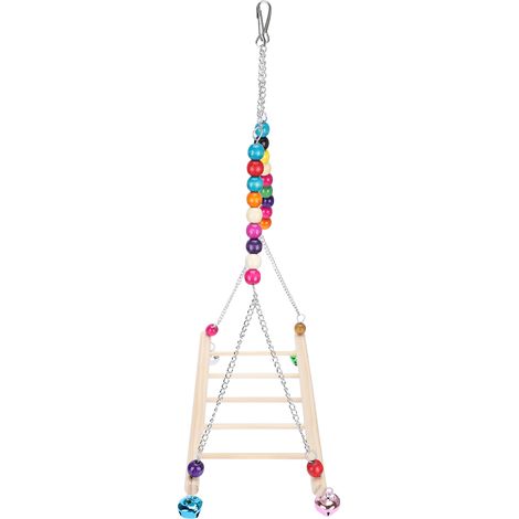 Balançoire en bois naturel pour poules, support en forme d'échelle, perles colorées à mâcher et à mordiller. (1/5)