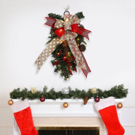 Umgedrehte Weihnachtsdekoration, Weihnachtskranz, Türdekoration, Rattan-Christbaumschmuck (60 cm) (1/5)