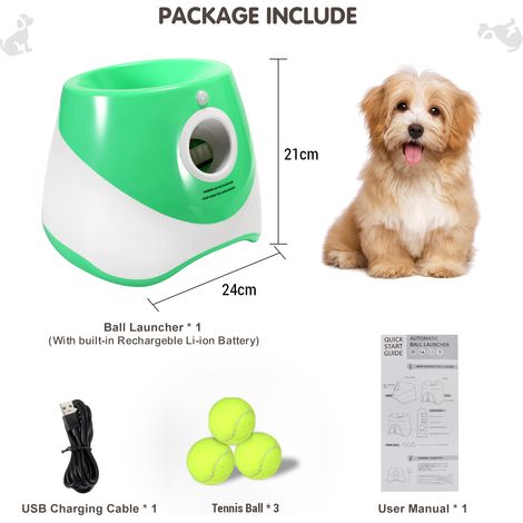 Lanceur de balles automatique pour chiens avec 3 balles, lanceur de balles de tennis interactif pour chiens, machine à lancer des balles pour animaux de compagnie pour jouer à l'intérieur/à l'extérieu