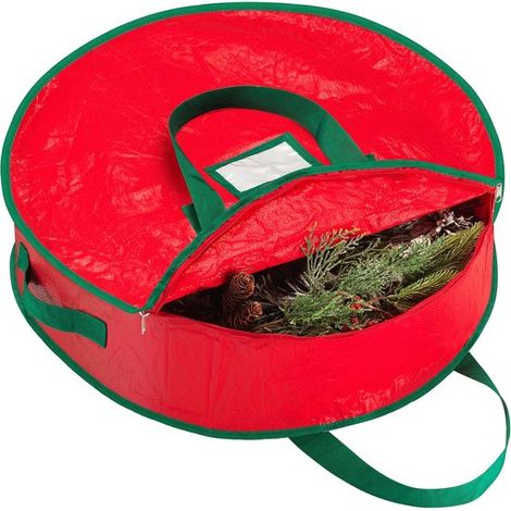 30-Zoll-Aufbewahrungstasche aus rotem, verstärktem Material für Weihnachtskränze und -ornamente – mit Reißverschluss (1/5)