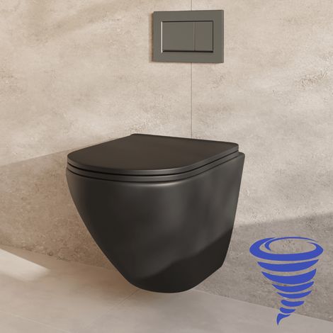 LOMAZOO Pack WC suspendu avec réservoir encastré rond noir - sans (1/5)