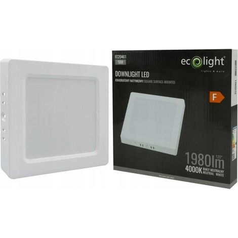 Foco de superficie blanco de 22 cm, LED de 18 W, cuadrado, 4000 K, luz neutra, Downlight Ecolight EC20461 (1/5)