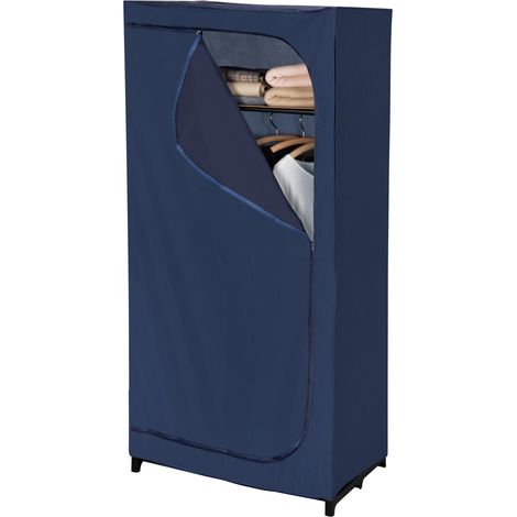 Wenko – Armoire penderie en tissu 75x160x50cm – Structure métal robuste – Charge 10 kg – Fermeture zip – Montage facile – Polyester bleu (1/5)