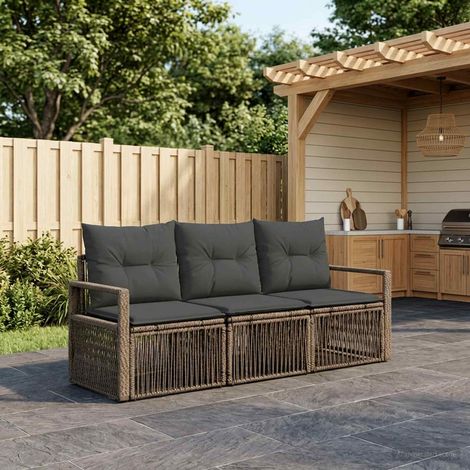 vidaXL Ensemble de canapé de jardin 3 pc Gris polyrotin (1/5)