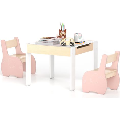 COSTWAY 4-in-1 Kids Table and Chair Set Children Activity Storage Table-Pink (1/5)
