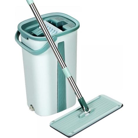 Ensemble balai et seau d'essorage - Bleu - Balai en microfibre + seau + 2 accessoires - Rangement compact - Système de lavage et de séchage (1/5)