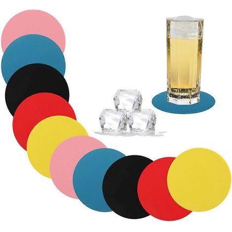 Dessous de verre rond lisse en silicone souple, antidérapant, pour hôtels et meubles (3 pièces) (1/5)