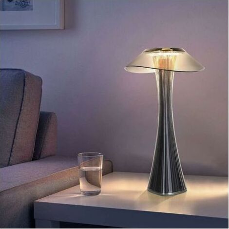 Lampe de table design rechargeable lampe à poser LED tactile - Dimmable Titane lampe de chevet USB 3W lampe de bureau sans fil avec batterie et abat-jour pour chambre salon et bureau [Classe énergétiq (1/4)