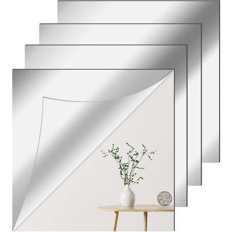 4 Pièces Miroir, 30x30 cm Acrylique, Adhésif Flexible, Décoration Murale, Salon Salle de Bain