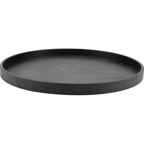 Plateau de service ronde en bois massif noir pour restaurant, plateau à thé café collation repas. (1/5)