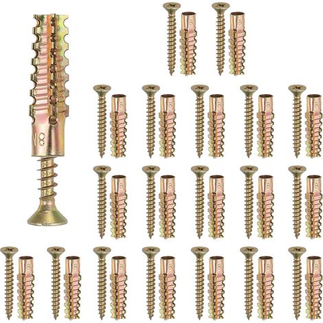 50 Pcs Ancres pour Plaques de Plâtre avec Vis 4x31mm, Kit d'Ancres en Acier pour Réparation sur Bois Béton Plâtre, Laiton (6 x 30mm) (1/5)