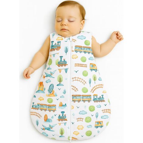 Saco de dormir redondo de algodón para niños talla S 0-6 meses verano TOG 1.0 - tren turquesa (1/5)