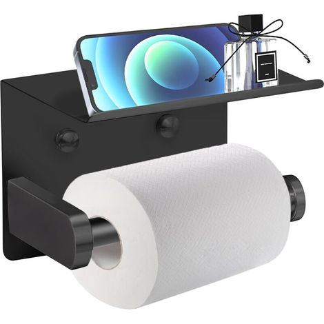 Porte-papier toilette mural autocollant avec étagère pour téléphone – Support en acier inoxydable antirouille, installation sans perçage (1/5)