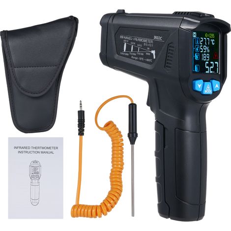 Thermomètre infrarouge numérique sans contact, testeur de température et humidité portable avec écran LCD couleur, émissivité réglable de -50 à 800 °C (1/5)