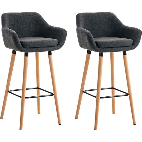 Conjunto de 2 taburetes de bar de diseño y cómodos en tela gris oscuro con reposabrazos y reposapiés 100000274