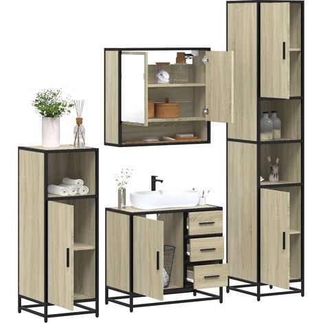 4-tlg. Badmöbel-Set Sonoma-Eiche Holzwerkstoff