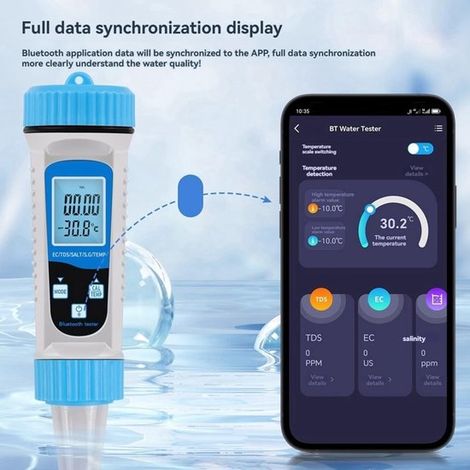 5 in 1 Bluetooth Wasserqualitätsmessgerät: TDS, pH Wert, Salzgehalt, Temperatur, EC Messgerät für Hydrokultur, Aquarien und Schwimmbäder (1/5)