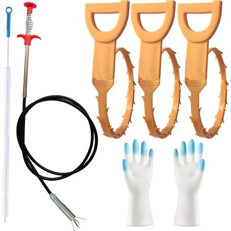 Juego de herramientas para limpiar desagües con recogedor de pelo para inodoros, fregaderos de cocina, bañeras y alcantarillas///