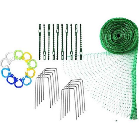 Gartenvogelnetz 4 m x 10 m mit 10 U-förmigen Heringen, 10 Fußringen und 10 Kabelbindern (1/5)