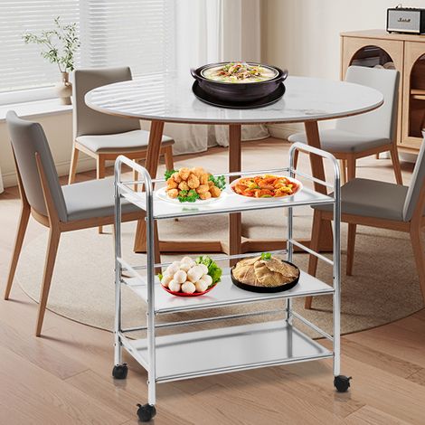 Service desserte de Cuisine Haloyo® 3 étagères,Acier Inoxydable,avec roulettes,61 x 36 x 75 cm,argent (1/5)