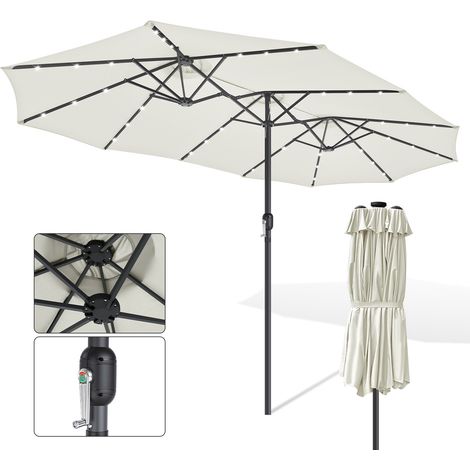 Jiubiaz Grand parasol 3 pans Beige clair LED – Ombrage XXL pour jardin