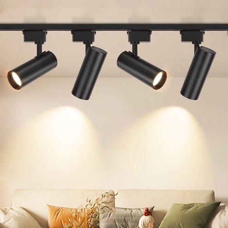 4er LED Schienenstrahler Set Kaltweiß, Komplettes Schienensystem mit Schienen und Verbindern für Shop und Galerie
