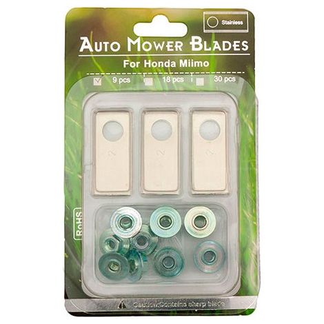 Honda – Jeu de 9 lames pour robot tondeuse – Alésage 10 mm – Compatibles Miimo 250/300/310/500 – 9 écrous de fixation inclus (1/2)