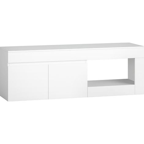 Weißes TV-Lowboard mit 2 Türen und offenem Fach, 140 x 40 x 48 cm, für TVs bis 60 Zoll (1/5)