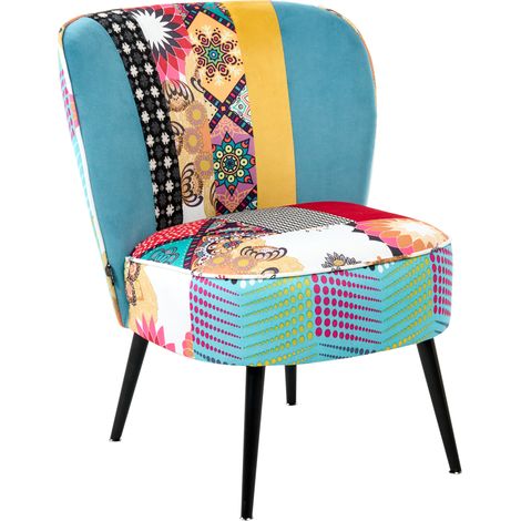 Sillón moderno sin reposabrazos sala de estar de tela retazos patchwork azul Voss (1/5)