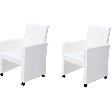 Lot de 2 Chaises de salle à manger - Chaises de cuisine blanc similicuir (1/5)