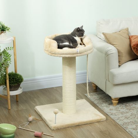 Katzenbaum mit weichem Kissen, Ball und Sisalstamm, 55 x 55 x 83 cm, beige (1/5)